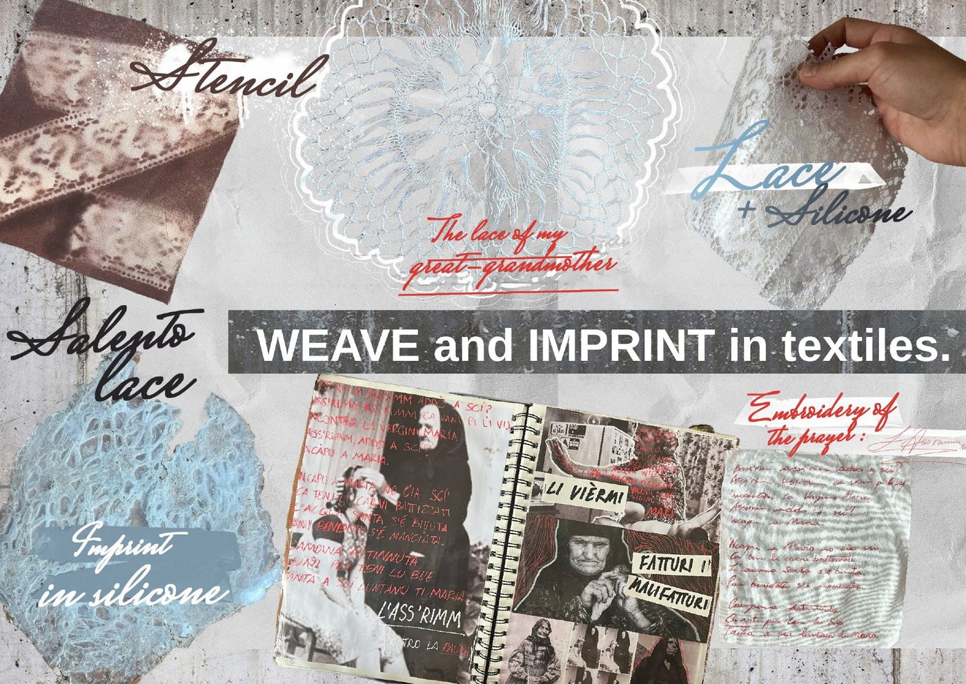Textile research board: Salento lace, stencil, lace imprinted in silicone